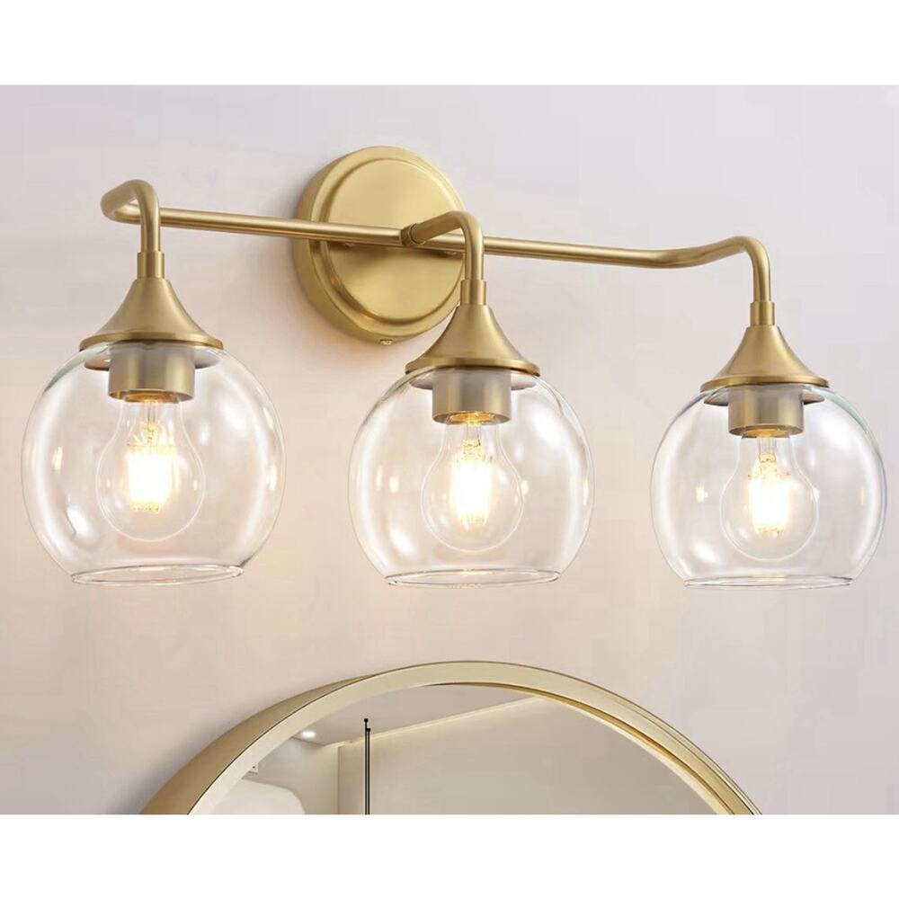 Modern Gold 3-Light Bathroom Vanity Light Clear Glass Shades 22” E26